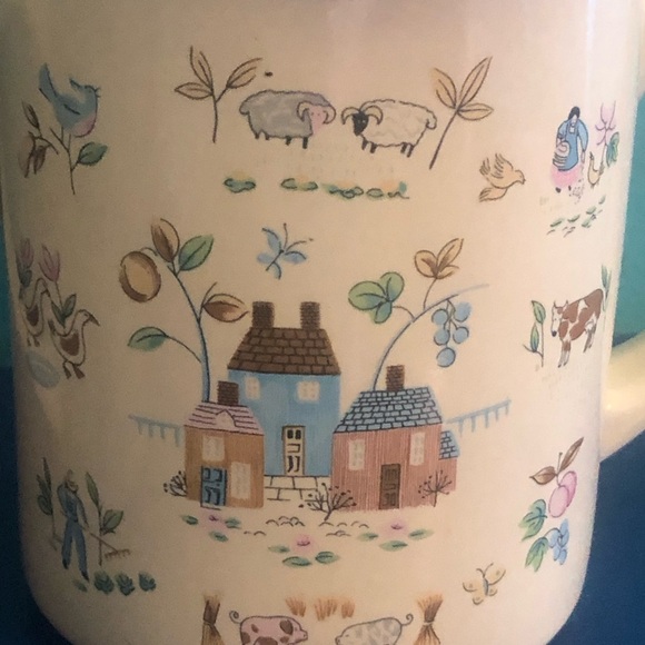 7464 COFFEE CUPS Set of 4 Country Farm Scene (Pigs  Sheep Cows Chickens) Glazed - Picture 6 of 9